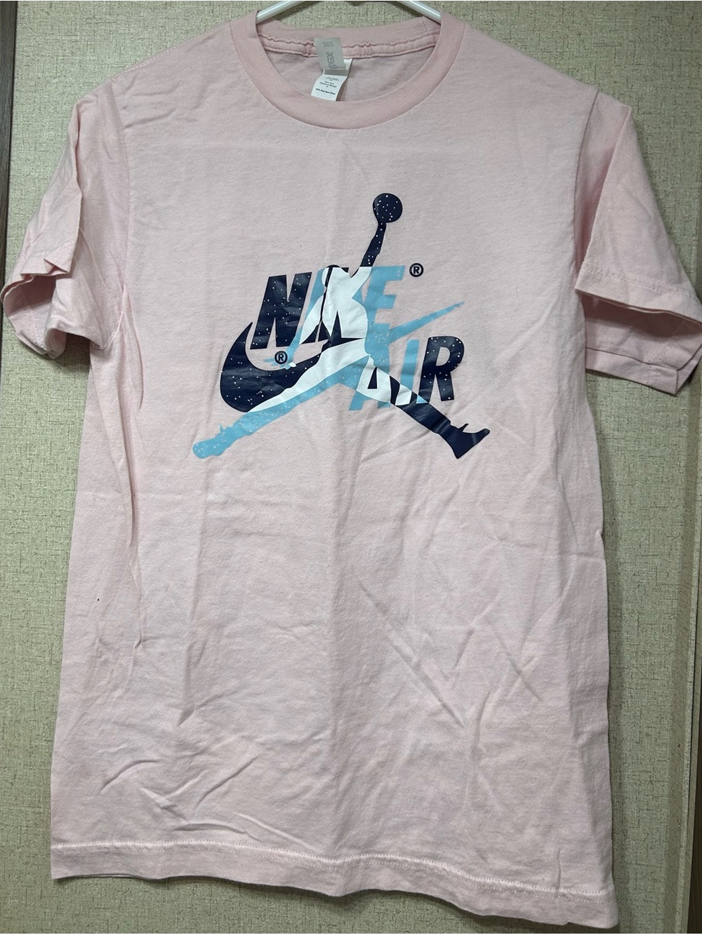 Tultex Pink Short Sleeve Tee with Navy and Light Blue Nike Air Graphic